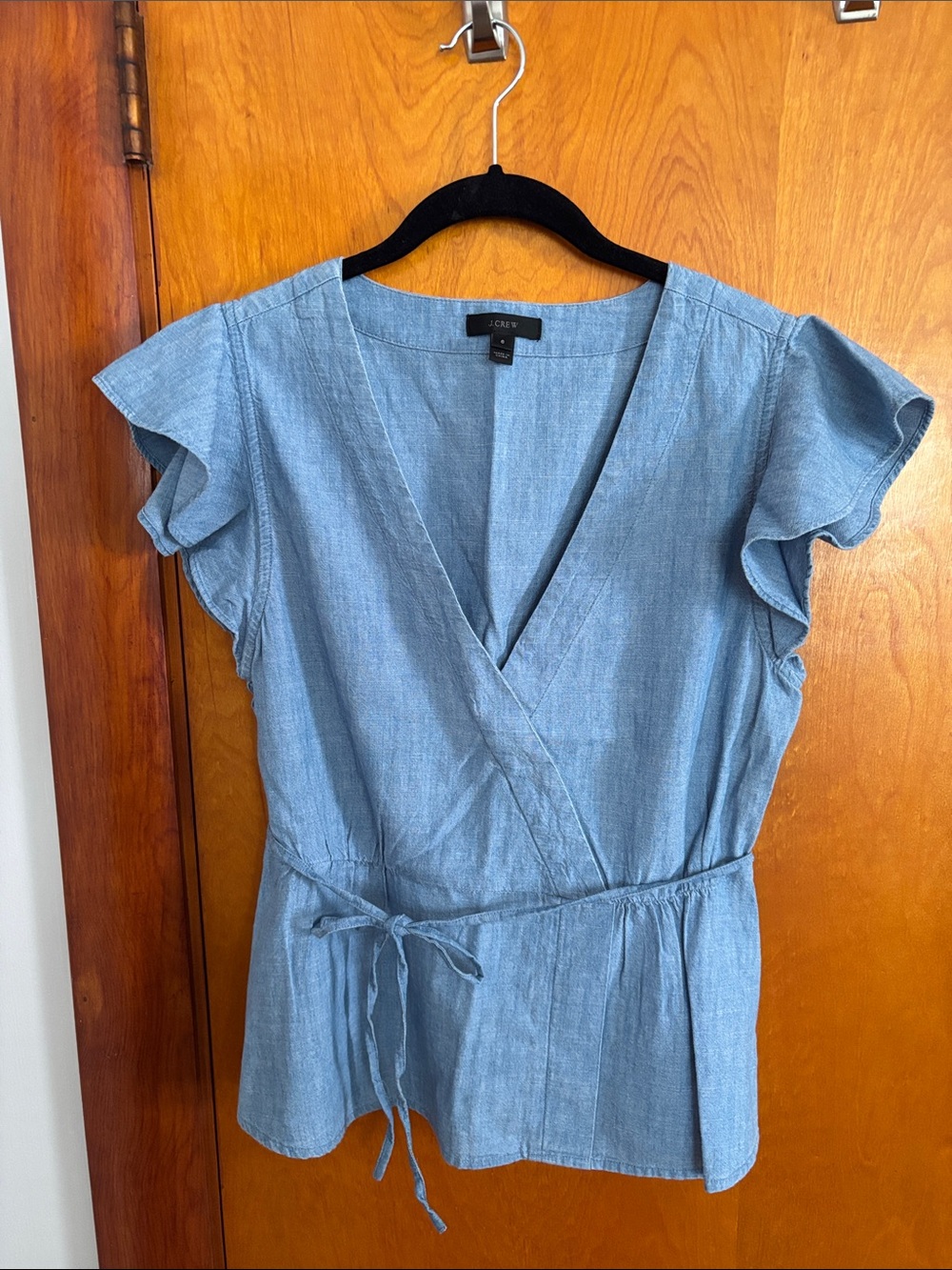 J. Crew Light Blue Chambray Wrap Blouse